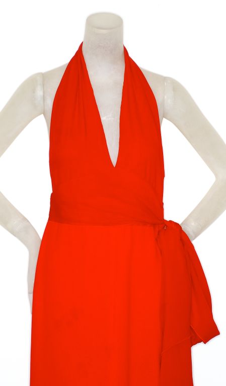 Valentino Prêt-å-Porter Red Silk Chiffon Halterneck Gown 2
