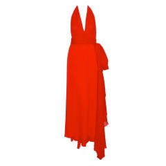 Vintage Valentino Prêt-å-Porter Red Silk Chiffon Halterneck Gown