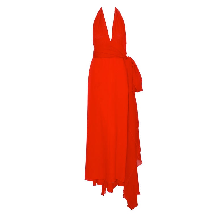 Valentino Prêt-å-Porter Red Silk Chiffon Halterneck Gown