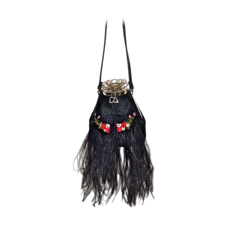 Valentino Embroidered silk Bag with Jeweled Rose Clasp For Sale