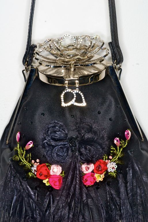 Women's Valentino Embroidered silk Bag with Jeweled Rose Clasp For Sale