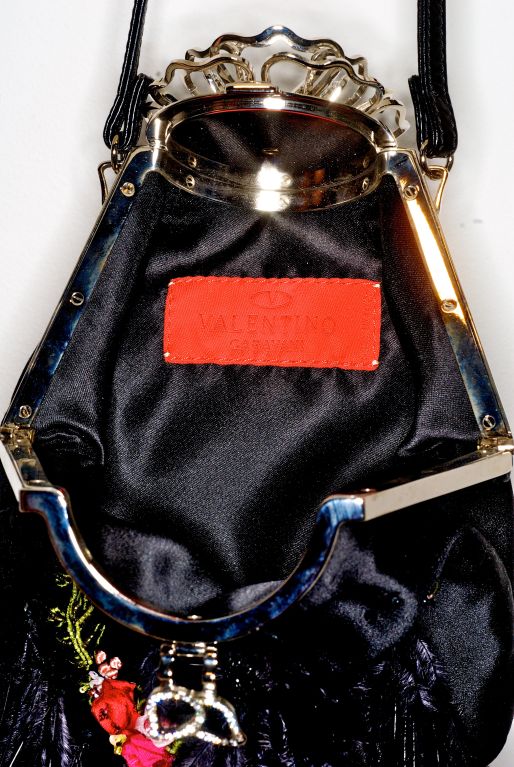 Valentino Embroidered silk Bag with Jeweled Rose Clasp For Sale 1