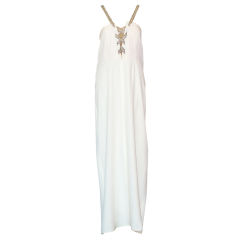 Vintage Valentino Prêt-å-Porter White Crepe Gown with Embroidered Straps