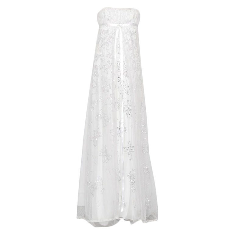 Valentino Prêt-å-Porter Silver Embroidered 'Bow' Gown For Sale
