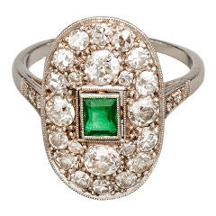 Diamond, Emerald 
Platinum Ring, circa 1910