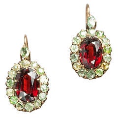 Russian Demantoid and Red Garnet Earrings, Early 20th century