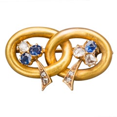 Antique 1910 Soloviev Russian Sapphire Diamond Gold Pin, St. Petersburg