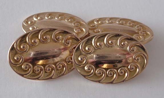 Women's or Men's 1920s Art Nouveau Double-Sided Gold Cufflinks