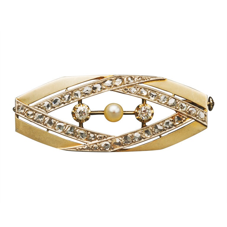1920s French Art Deco Diamond Gold Pin