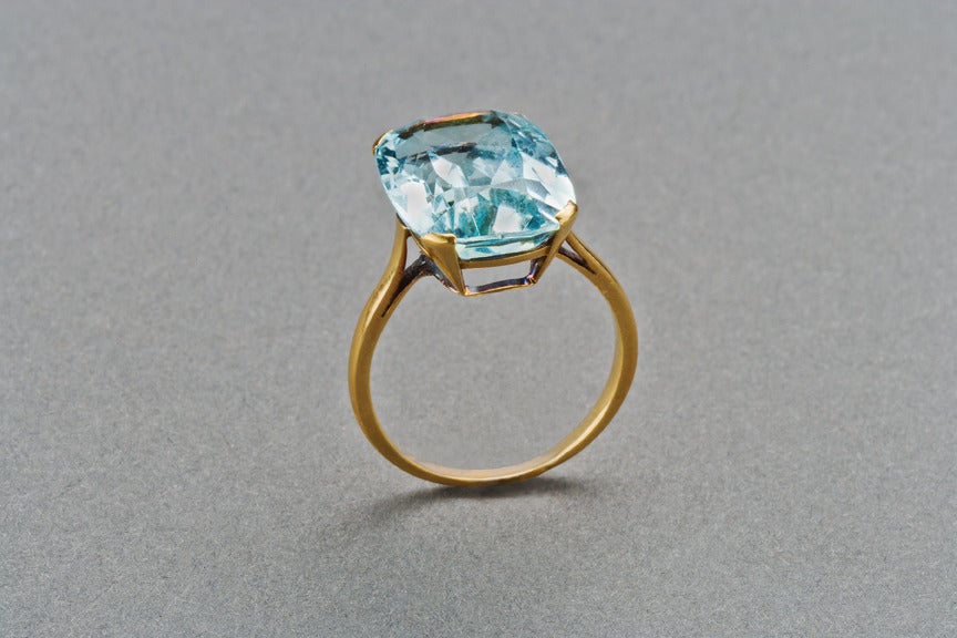 French Aquamarine Gold Ring 1930s 1
