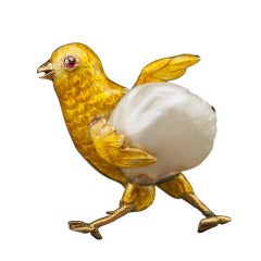 Rare Baroque Pearl Running Chick Enameled Pin Early 19th Century