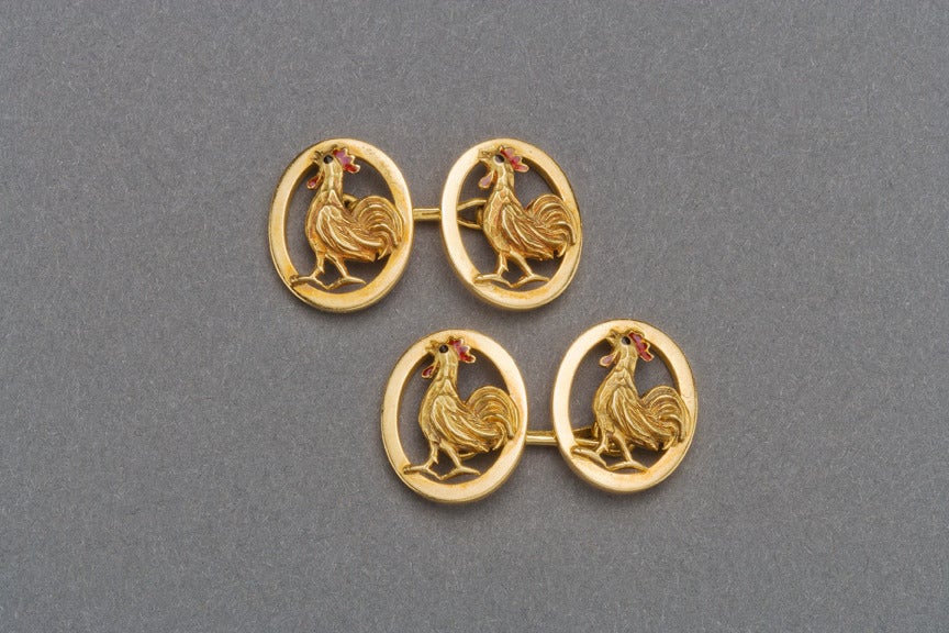 French Gold Chanticleer Cufflinks Early 20th Century