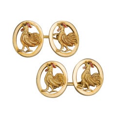 French Gold Chanticleer Cufflinks Early 20th Century