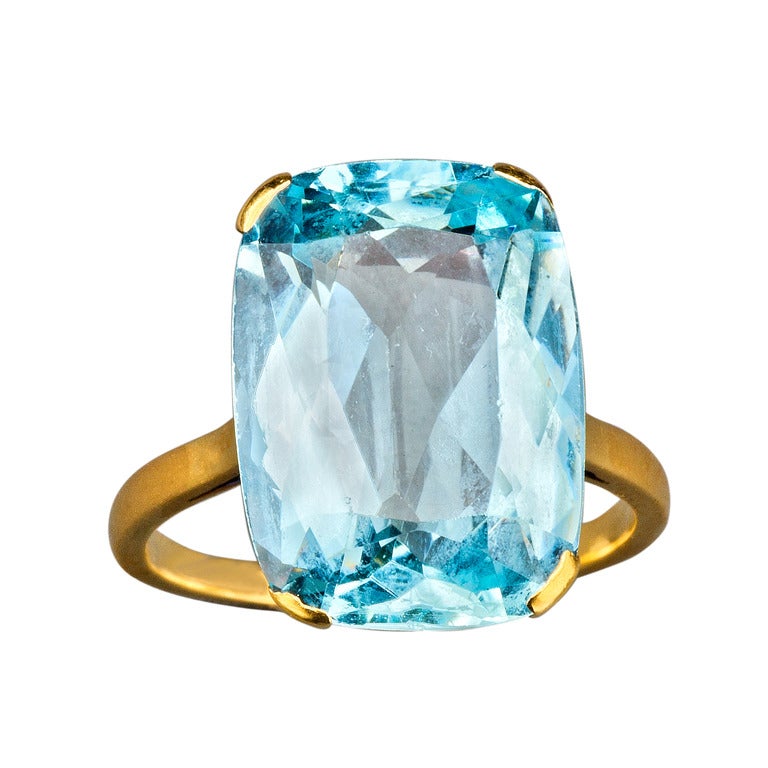 French Aquamarine Gold Ring 1930s