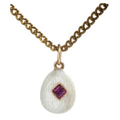 1900 Russian Enamel Ruby Gold Easter Egg Pendant 6