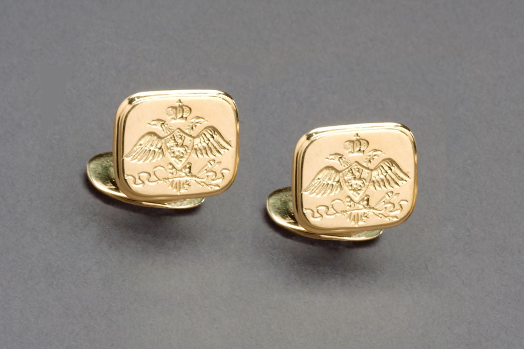 Neoclassical Nicholas I Romanov Eagle 18k Gold Cufflinks by Marie Betteley For Sale