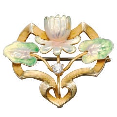 Art Nouveau Enamel Gold Tulip Pin, circa 1900