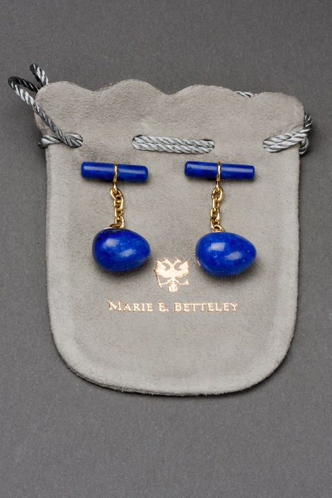 Russian Empire Russian Lapis Lazuli Gold Egg Cufflinks by Marie Betteley For Sale