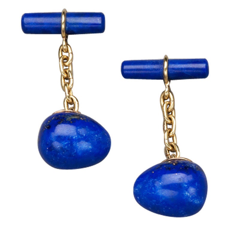 Russian Lapis Lazuli Gold Egg Cufflinks by Marie Betteley For Sale