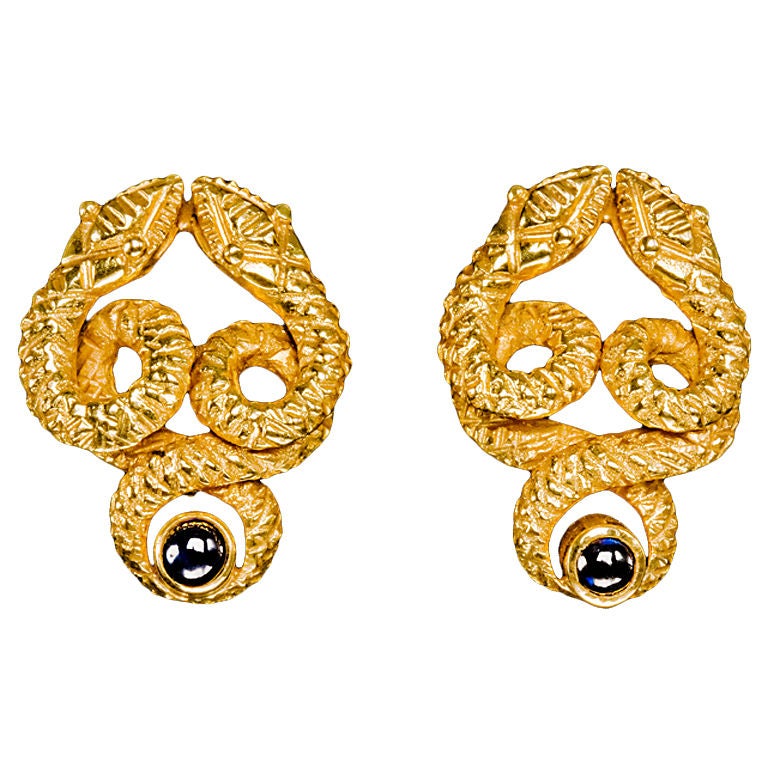 Gold & Sapphire Serpent Earrings