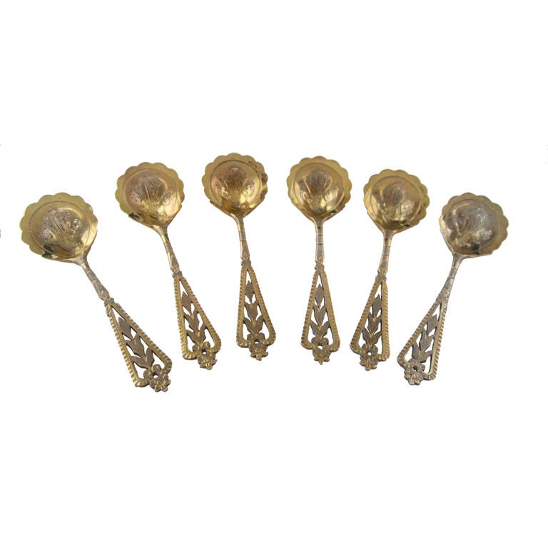 Set of Six French Caviar Spoons circa 1900