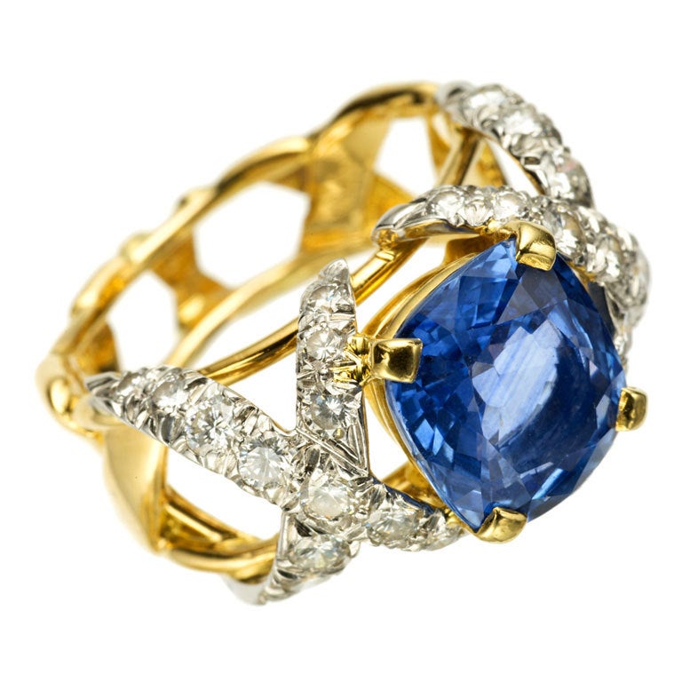 TIFFANY Sapphire Diamond Ribbon Ring For Sale