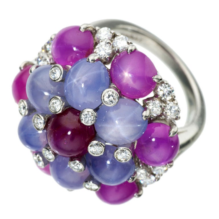 OSCAR HEYMAN Star Sapphire & Ruby Ring with Diamonds For Sale