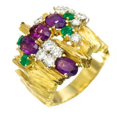 DUNAY Amethyst, Emerald & Diamond Ring