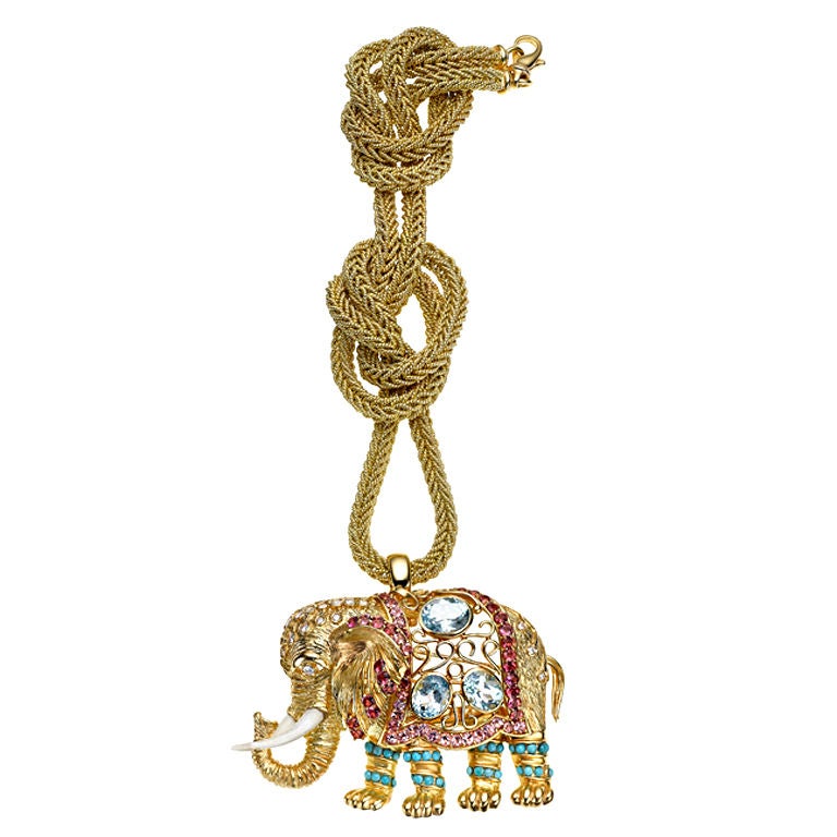 CODOGNATO Elephant Pendant with Chain For Sale