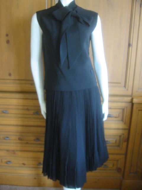 Silk suit chiffon pleated skirt- top pussycat bow Norman Norell