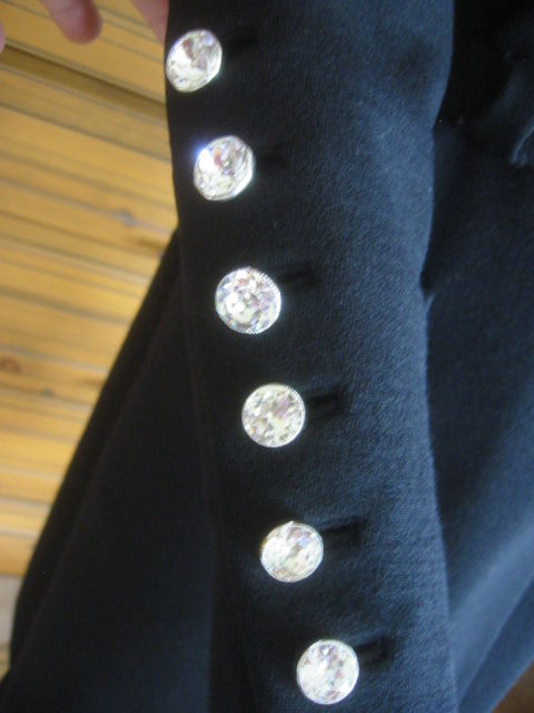 Norell belted black dress w 20 Swarovski crystal buttons 2