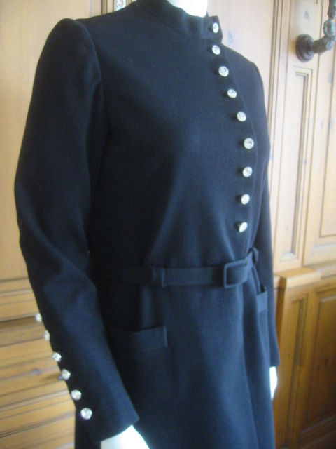 Norell belted black dress w 20 Swarovski crystal buttons 3