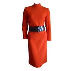 Retro Orange  dress with wide patent leather belt from Norman Norell