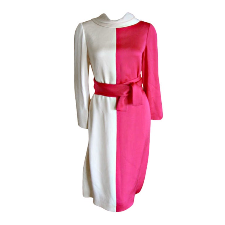 Norell Color Block Silk belted Dress