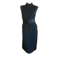 Retro Black sleeveless sheath dress with wide belt from Norman Norell