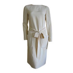 Retro Ivory silk belted dress with scoop back from Norman Norell