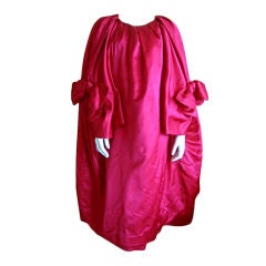 Vintage Norman Norell Shocking Pink Silk Evening Coat w 2 Pussycat Bow's