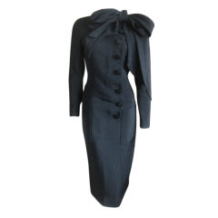 Retro Norman Norell elegant black silk dress with attached bow