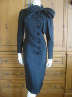 Norman Norell elegant black silk dress with attached bow 4