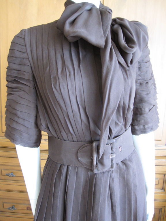 Women's Norman Norell pleated silk chiffon dress with scarf