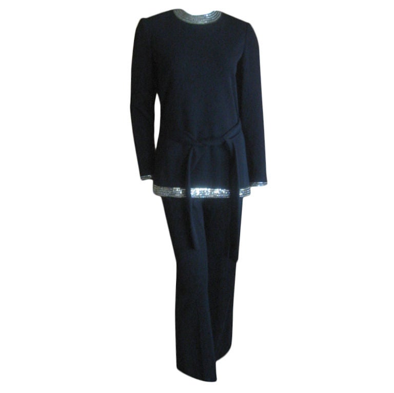 Sequin & Crystal trim black evening pantsuit from Norman Norell
