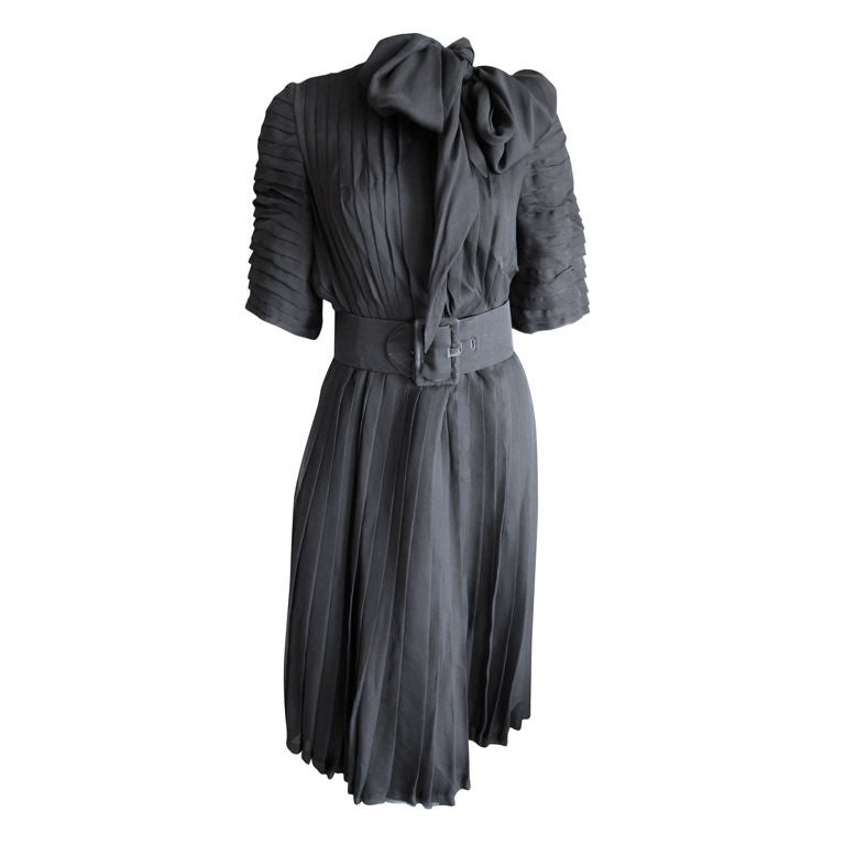 Norman Norell pleated silk chiffon dress with scarf