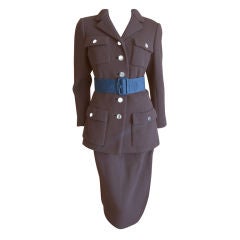 Norell brown boucle military suit