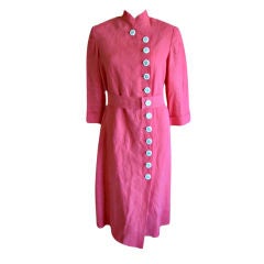 Norell great coral  linen bold button dress with belt