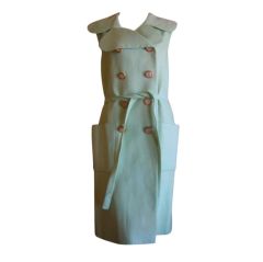 Sleeveless trench dress in pistachio linen by Norman Norell