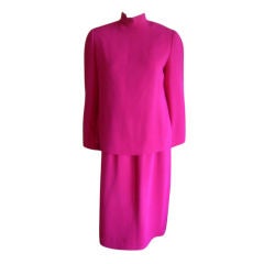 Retro Norell neon fucia two piece silk dress/top