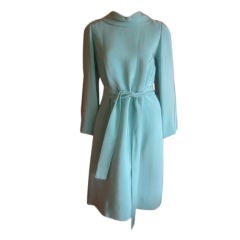 Vintage Norell lovely belted button back dress in Robins Egg Blue