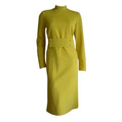 Norman Norell bold yellow jersey belted dress