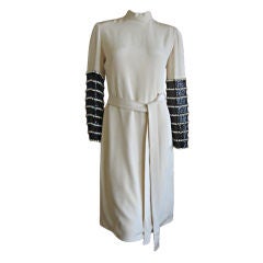 Retro Silk evening dress w jewel sequin sleeves from Norman Norell