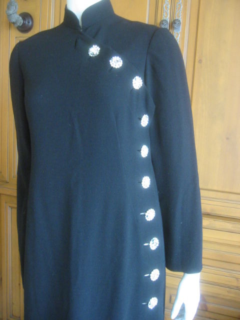 Norman Norell Black dress with crystal buttons 2